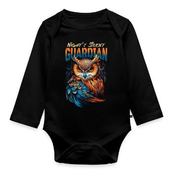 Owl Bird Guardian Night Nature Mystical Colorful Art - Organic Longsleeve Baby Bodysuit - black - Front