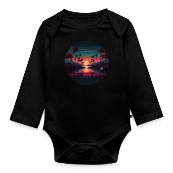 Vintage coucher de soleil graphique des années 70 Retrowave Illustration - Body Bébé bio manches longues - noir - Devant