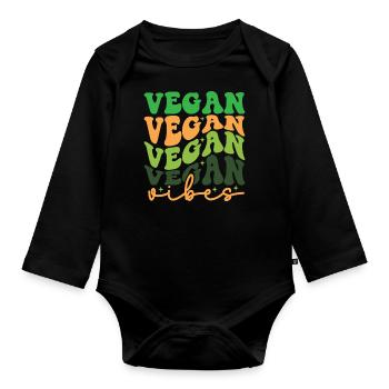 Vibrations végétaliennes, Veganuary, Alimentation saine, Végétalien - Body Bébé bio manches longues - noir - Devant