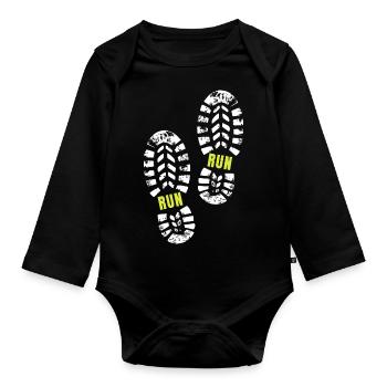 Lauf - sportliche Geschenkidee - Baby Bio-Langarm-Body - Schwarz - Vorne