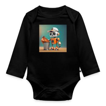 mignon petit robot vintage futuriste orange - Body Bébé bio manches longues - noir - Devant