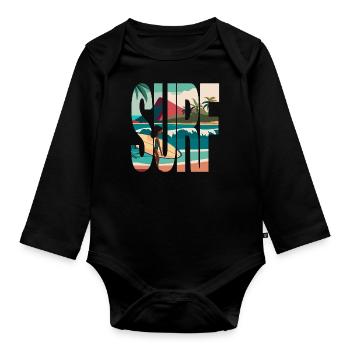 Surf, Surfer, Beach, Hawaii - Organic Longsleeve Baby Bodysuit - black - Front