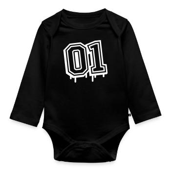 01 eins nummer - Baby Bio-Langarm-Body - Schwarz - Vorne