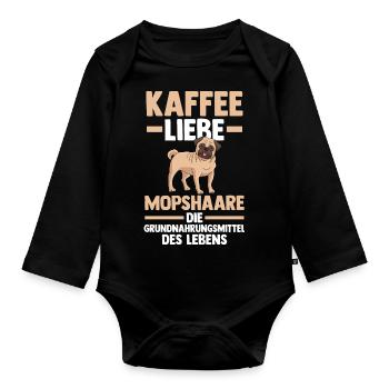 Kaffee Hund Mops - Baby Bio-Langarm-Body - Schwarz - Vorne