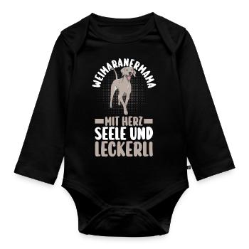 Hund Hundemama Weimaranermama Mutter Weimaraner - Baby Bio-Langarm-Body - Schwarz - Vorne