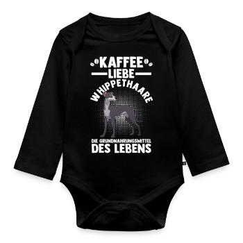 Hund Kaffee Whippet - Baby Bio-Langarm-Body - Schwarz - Vorne