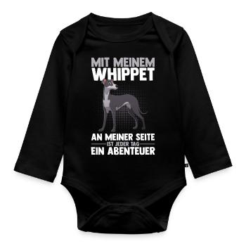 Hund Whippet - Baby Bio-Langarm-Body - Schwarz - Vorne