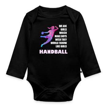 Frauen und Mädchen Handball Geschenkidee - Baby Bio-Langarm-Body - Schwarz - Vorne