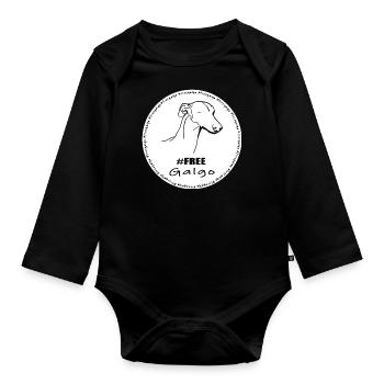 FREE GALGO ESPANOL, Windhunde, Windhund - Baby Bio-Langarm-Body - Schwarz - Vorne