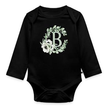 Buchstabe B mit Blumen - Baby Bio-Langarm-Body - Schwarz - Vorne