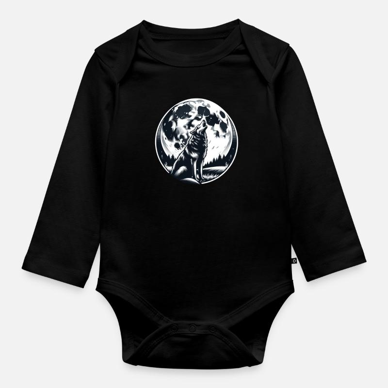 Wolf Silhouette - Baby Bio-Langarm-Body - Schwarz