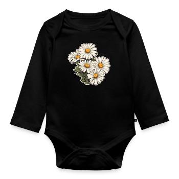 Daisies 5 flowers - Organic Longsleeve Baby Bodysuit - black - Front