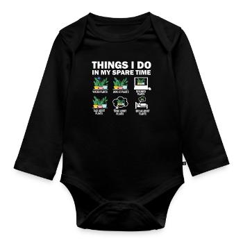 Dinge, die ich in meiner Freizeit mache Pflanzen - Baby Bio-Langarm-Body - Schwarz - Vorne