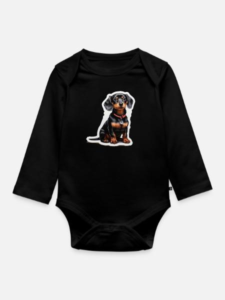Dackel - Baby Bio-Langarm-Body - Schwarz