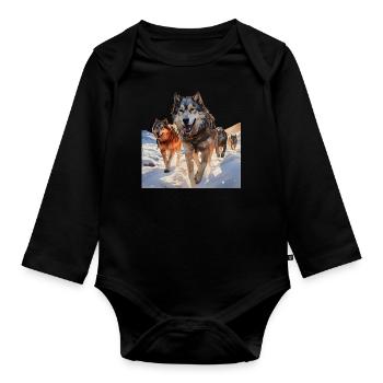Sled dog racing is a popular sport - Organic Longsleeve Baby Bodysuit - black - Front