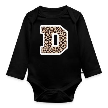 lettre D motif léopard -idée cadeau d’anniversaire - Body Bébé bio manches longues - noir - Devant