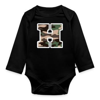 Buchstabe H Militärtarnung - Geschenkidee - Baby Bio-Langarm-Body - Schwarz - Vorne