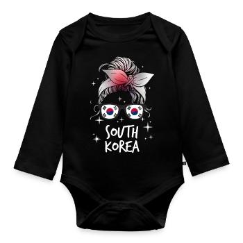 South Korea - Organic Longsleeve Baby Bodysuit - black - Front