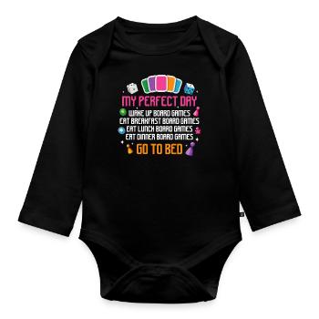 My Perfect Day Wake Boardgames Board Gaming - Organic Longsleeve Baby Bodysuit - black - Front