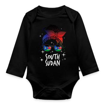South Sudan - Organic Longsleeve Baby Bodysuit - black - Front