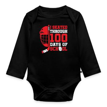 Ich bin 100 Tage Schuleishockey gelaufen - Baby Bio-Langarm-Body - Schwarz - Vorne