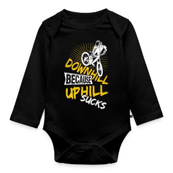 Downhill Because Uphill Sucks MTB Fahradfahrer Ber - Baby Bio-Langarm-Body - Schwarz - Vorne