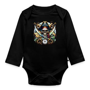 Totenkopf Pirat - Baby Bio-Langarm-Body - Schwarz - Vorne