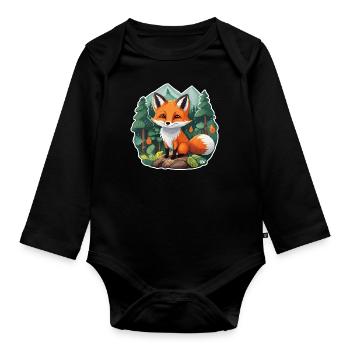 Renard mignon - Body Bébé bio manches longues - noir - Devant