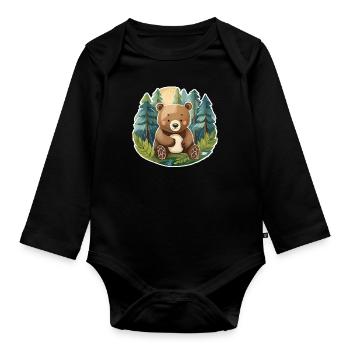 cutebear - Organic Longsleeve Baby Bodysuit - black - Front