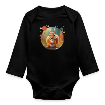 Écureuil mignon - Body Bébé bio manches longues - noir - Devant