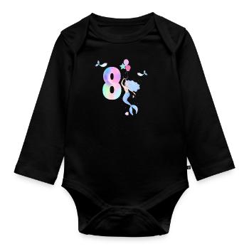8e anniversaire sirène - Body Bébé bio manches longues - noir - Devant