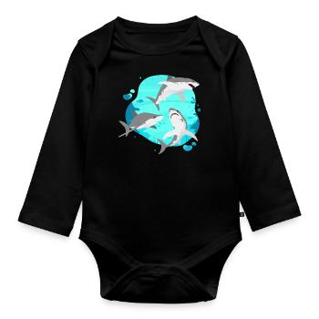 Groupe De Requins - Requin Expert De La Vie De L’océan Drôle - Body Bébé bio manches longues - noir - Devant