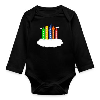 City in the clouds - Organic Longsleeve Baby Bodysuit - black - Front