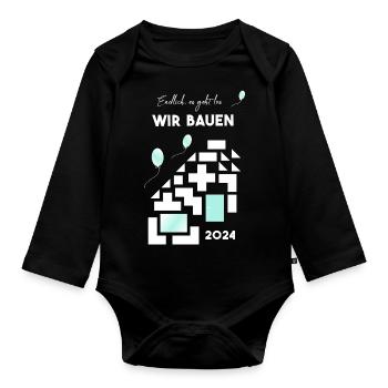 we build houses - Organic Longsleeve Baby Bodysuit - black - Front