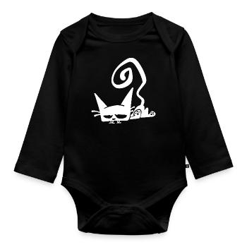 Tired Cat White - Organic Longsleeve Baby Bodysuit - black - Front