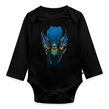 Flight of Renewal: Winged Scarab Symphony - Organic Longsleeve Baby Bodysuit - black - Front