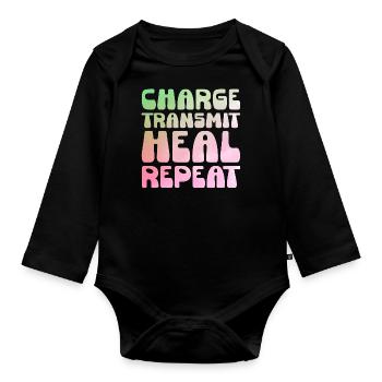 Charge Transmit Heal Repeat Spiritual healer Reiki - Baby Bio-Langarm-Body - Schwarz - Vorne