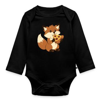 Fuchs mit Pizza - Baby Bio-Langarm-Body - Schwarz - Vorne
