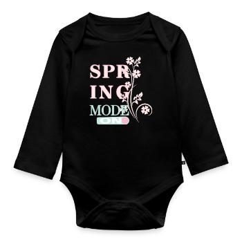 Spring Mode - Spring is here! - Organic Longsleeve Baby Bodysuit - black - Front