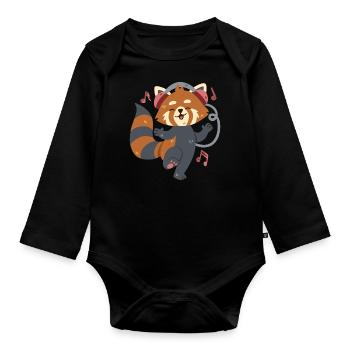 Roter Panda hört Musik und tanzt - Baby Bio-Langarm-Body - Schwarz - Vorne