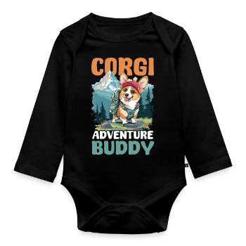 Corgi Mama Papa Corgi Abenteuer Kumpel - Baby Bio-Langarm-Body - Schwarz - Vorne