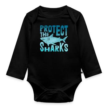 Protect the Sharks | Shark Lovers - Organic Longsleeve Baby Bodysuit - black - Front