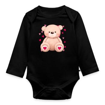 Cute cuddly bear - Organic Longsleeve Baby Bodysuit - black - Front