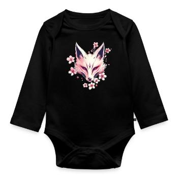 Masque japonais de renard - Body Bébé bio manches longues - noir - Devant