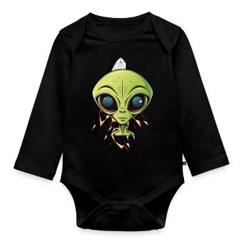 Alien head on spaceship - Organic Longsleeve Baby Bodysuit - black - Front