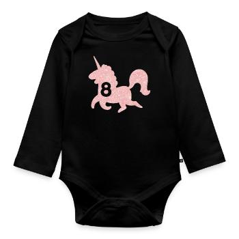 8e anniversaire licorne - Body Bébé bio manches longues - noir - Devant