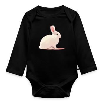 Minimalist White Rabbit – Timeless Animal Motif - Organic Longsleeve Baby Bodysuit - black - Front