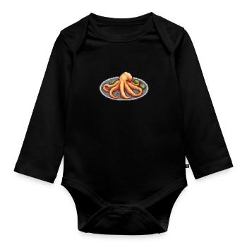 Octo-Pixel Plate - Organic Longsleeve Baby Bodysuit - black - Front