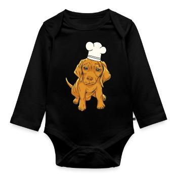Chien toque de chef - Body Bébé bio manches longues - noir - Devant