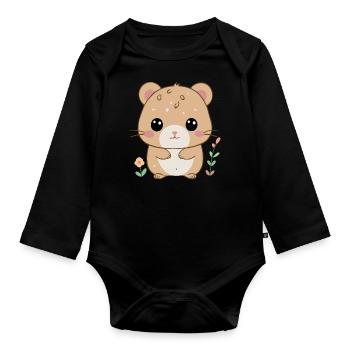 Trauriger Hamster - Baby Bio-Langarm-Body - Schwarz - Vorne